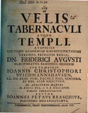 De Velis Tabernacvli Atqve Templi