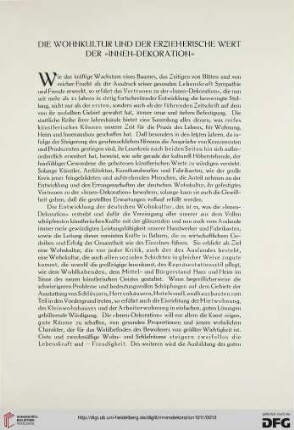 Die Wohnkultur und der erzieherische Wert der "Innen-Dekoration"