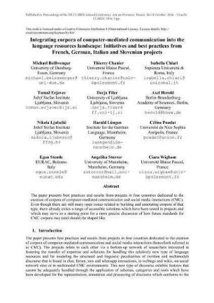 Integrating corpora of computer-mediated communication into the language resources landscape: Initiatives and best practices from French, German, Italian and Slovenian projects