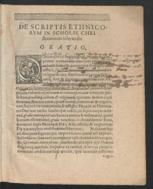 De Scriptis Ethnicorum In Scholis Christianorum tolerandis Oratio.
