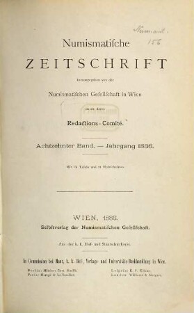 Numismatische Zeitschrift. 18. 1886