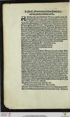 Persij Flacci vita ex libro Petri Criniti de poetis latinis tertio