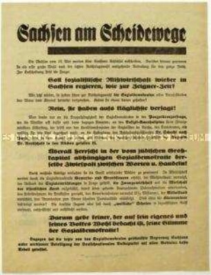 Flugblatt der Deutschnationalen Volkspartei gegen die SPD und Aufruf zur sächsischen Landtagswahl 1929