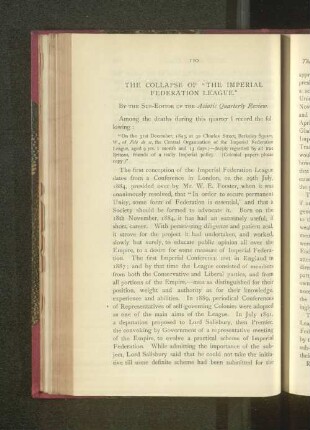 The Collapse of "The Imperial Federation League".