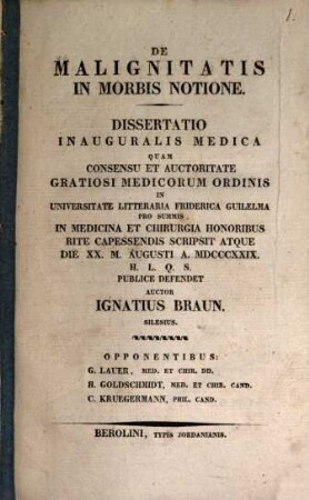 De malignitatis in morbis notione : Diss. inaug. med.