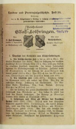 H. 28: Reichsland Elsaß-Lothringen : mit einer Geschichtskarte