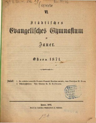 Städtisches Evangelisches Gymnasium zu Jauer : Ostern .... 1870/71