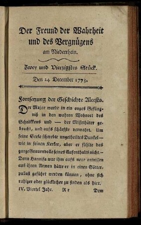 Zwey und Vierzigstes Stück. Den 24 December 1773.