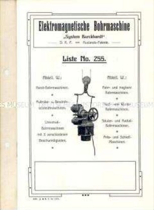 Elektromagnetische Bohrmaschine "System Burckhardt". Liste No. 255.