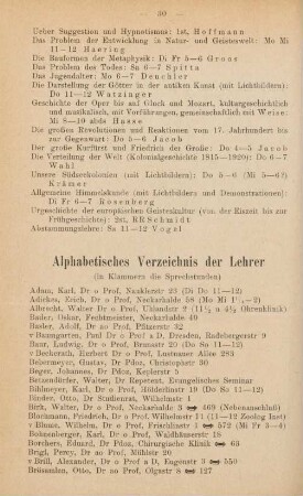 30-33, Alphabetisches Verzeichnis der Lehrer