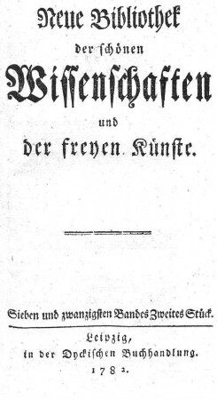 Sieben und zwanzigsten Bandes zweytes Stück