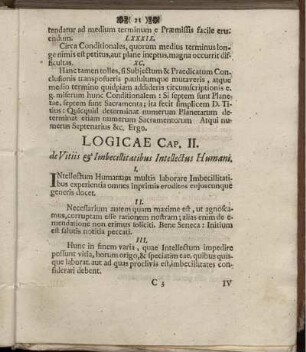 Logicae Cap. II. de Vitiis & Imbecillitatibus Intellectus Humani.