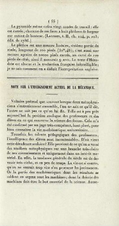 Note sur l'enseignement actuel de la mécanique.