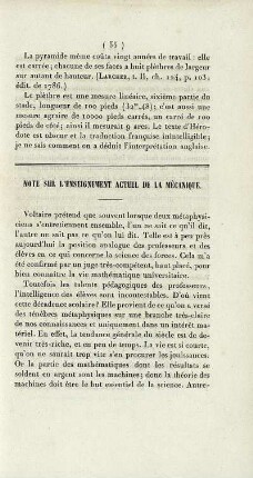 Note sur l'enseignement actuel de la mécanique.