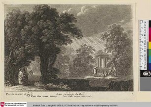 [Landschaft mit einigen stehenden und sitzenden Personen und antiker Architektur]