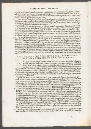 Alexandri Aphrodisiei Problematum Liber Secundus Theodoro Gaza Interprete.