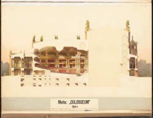 Opernhaus am Lützowplatz, Berlin Schinkelwettbewerb 1883: Längsschnitt durch den Zuschauerraum