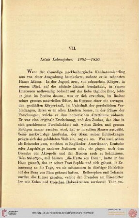VII. Letzte Lebensjahre. 1885-1890