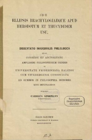 De ellipsis brachylogiaeque apud Herodotum et Thucydidem usu