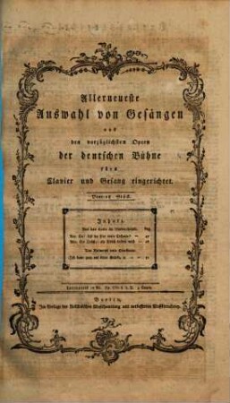 Allerneueste Auswahl von Gesängen aus den vorzüglichsten Opern der deutschen Bühne : fürs Clavier und Gesang eingerichtet, 4. Aus der Liebe im Narrenhause. Aus Belmont und Constanze