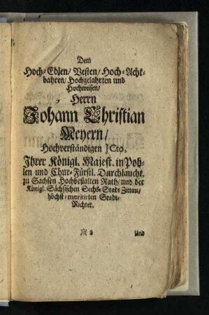 Dem Hoch-Edlen/ Vesten ...