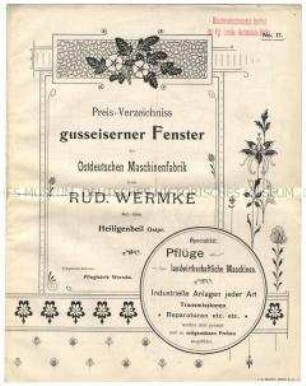 Preisliste über gusseiserne Fenster
