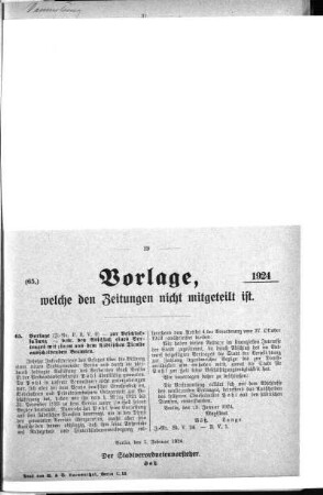 Anlage: (65), Vorlage, welche den Zeitungen nicht mitgeteilt ist, 1. Februar 1924