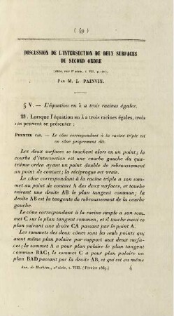 Discussion de l'intersection de deux surfaces du second ordre.