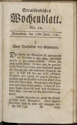 No. 12. Sonnabend, den 17ten Junii, 1780.