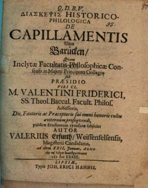 Diaskepsis Historico-Philologica De Capillamentis = Vom Barücken