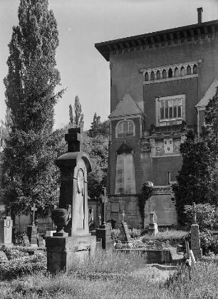 Dresden-Loschwitz, Pillnitzer Landstraße. Friedhof. Blick nach Norden zum Künstlerhaus (1897-1898)