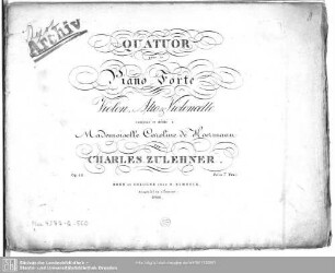 Quatuor pour le Piano-Forte, Violon, Alto & Violoncelle : Op. 13