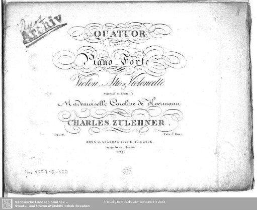 Quatuor pour le Piano-Forte, Violon, Alto & Violoncelle : Op. 13