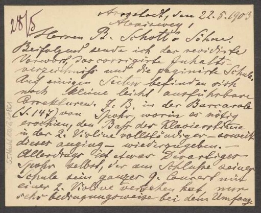 Brief an B. Schott's Söhne : 22.05.1903