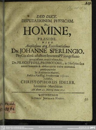 Disputatio physica de homine