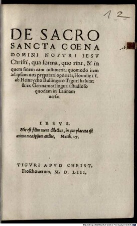 De sacrosancta coena Domini Homilie II.