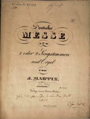 Deutsche Messe : für 1 oder 2 Singstimmen u. Orgel ; [F-Dur]