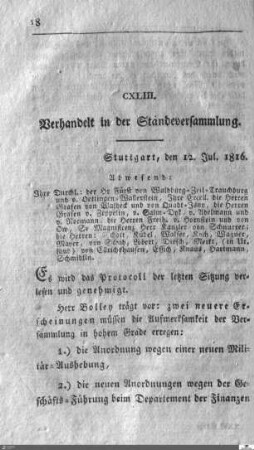 144. Sitzung, Stuttgart, 12.7.1816
