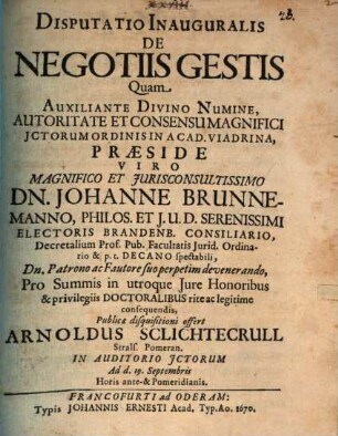 Disputatio Inauguralis De Negotiis Gestis