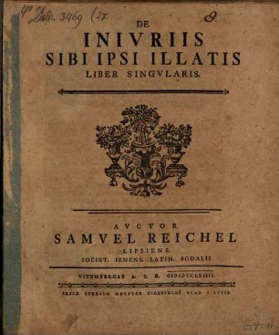 De Inivriis Sibi Ipsi Illatis Liber Singvlaris
