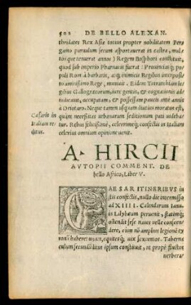 A. Hircii Autopii Comment. De bello Africo, Liber V.
