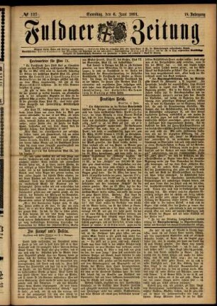 Ausgabe vom Samstag, den 06. Juni 1891.