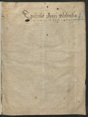 Titel der Briefsammlung (Nachtrag auf Rasur, radierter Text: Einleitung zu einem Kommentar, lat.)