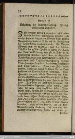 Artikel II. Erhaltung der Reichsverfassung. Verbot gefährlicher Schriften