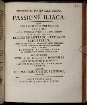 Dissertatio Inauguralis Medica De Passione Iliaca : Anno MDCCXLVIII. D. V. Martii