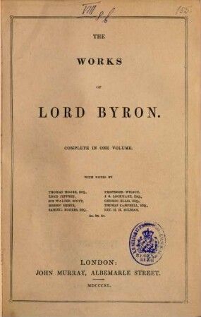 The works of Lord Byron : complete in one volume