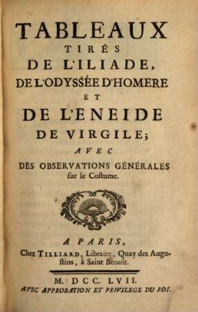 Tableaux tirés de l'Iliade, de l'Odysée d'Homère et de l'Énéide de Virgile : avec des osservations générales sur ce costume
