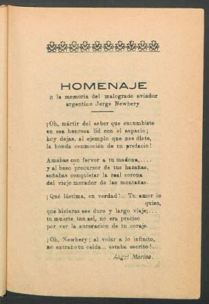 Homenaje a la memoria del maogrado aivador argentino Jorge Newbery