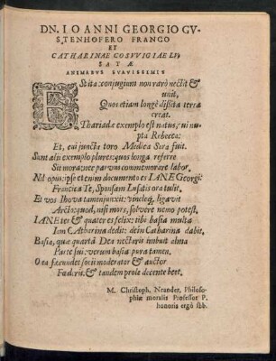 Dn. Ioanni Georgio Gustenhofero Franco Et Catharinae Coswigiae Lusatae Animabus Suavissimis