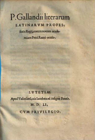 Contra novam academiam Petri Rami oratio